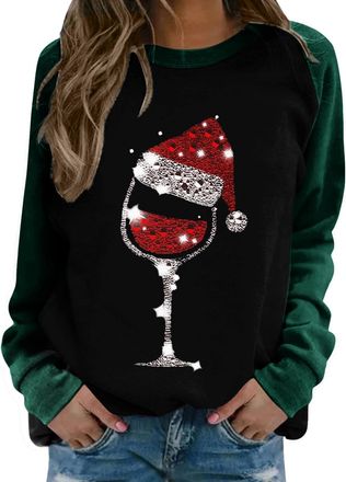 Generic Christmas Jumpers Sweatshirts for Women Ladies UK Oversized Autumn Winter Long Sleeve Crewneck Hoodies Without Hood Pullover Casual Print Loose Tops L
