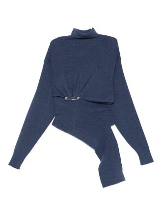 Lanvin Deep Blue Wool Blend Long Sleeve Top
