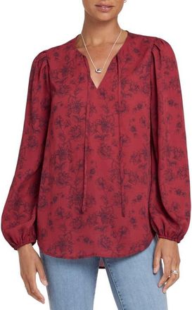NYDJ Elsie Tie Neck Georgette Top in Flora Botanica at Nordstrom, Size Xx-Small