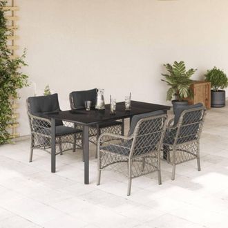 vidaXL Set Comedor De Jard&iacute;n 5 Pzas Cojines Rat&aacute;n Sint&eacute;tico Gris Claro Vidaxl