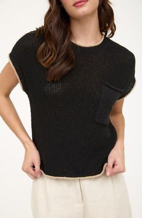 Blu Pepper Contrast Edge Cap Sleeve Sweater in Black at Nordstrom Rack, Size Medium