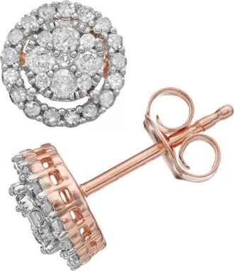 DiamondMuse Diamond Muse 0.50 cttw Rose Gold Over Sterling Silver Diamond Round Halo Stud Earrings