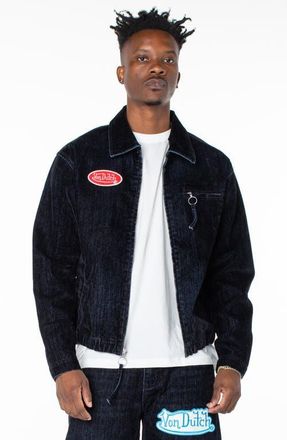 Von Dutch Pagans Flocked Bomber Denim Jacket in Storm Surge at Nordstrom, Size X-Large