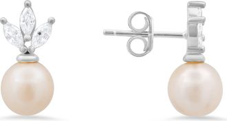 Queen Jewels Dangling Freshwater Pearl & Cubic Zirconia Stud Earrings in Silver at Nordstrom Rack