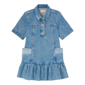 Ganni Vestido Mini de Pana con Peplum Estampado - Dresses - Mujer - Azul - S
