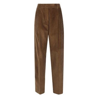 R&oacute;he Broeken, Dames, Bruin, S, Daria Single Pleat Straight Leg Corduroy Broeken