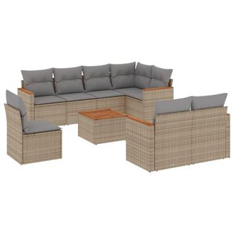 vidaXL Vidaxl - Set Divano Da Giardino 9 Pz Con Cuscini Beige Misto Polyrattan