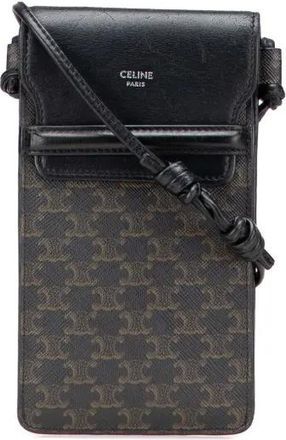 Celine Pouch per smartphone Triomphe in tela cerata con battente e tracolla 2021 - Marrone