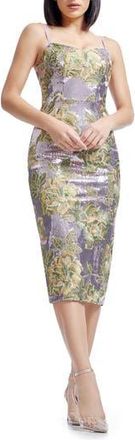 Dress The Population Blakely Sequin Floral Embroidery Body-Con Cocktail Midi Dress in Lilac Multi at Nordstrom Rack, Size Xx-Small