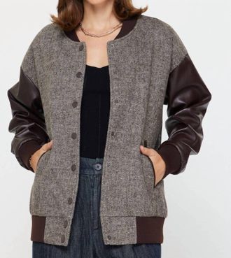 Current Air Oversized Polyurethane Sleeve And Wool Blend Jacket In Chocolate