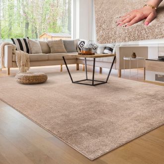 Paco Home Paco Home - Alfombra Moderna Para Sal&oacute;n A Pelo Corto Lavable Suave Uni Efecto Piel Antideslizante Beige, 200x280 Cm