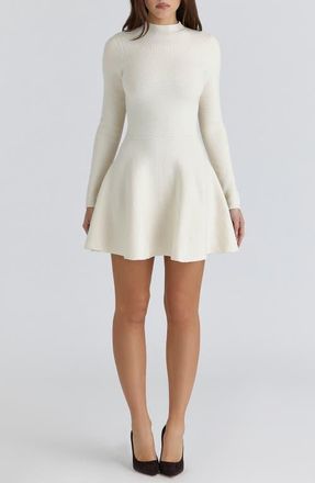House of CB Bonnie Long Sleeve Merino Wool Blend Cocktail Dress in Cream at Nordstrom, Size X-Small