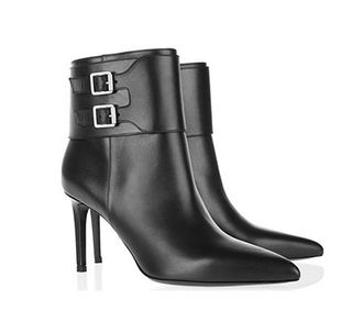 Saint Laurent Black Leather Wrap Buckle Ankle Boots Size 39