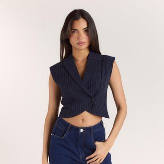 Lounge Crossover Vest - Marineblauw Krijtstreep - 34