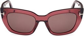 Tom Ford Athena 53mm Cat Eye Sunglasses in Transparent Wine/t Logo at Nordstrom