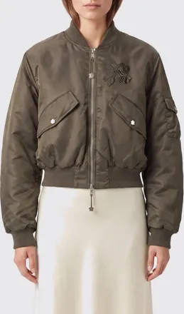 Cecilie Bahnsen Embroidered Padded Technical Fabric Bomber Jacket with Zip Closure