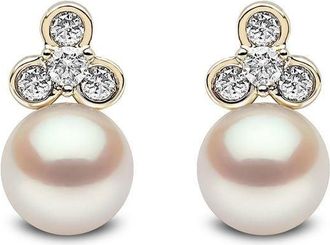 Yoko London 18kt yellow gold Trend freshwater pearl and diamond stud earrings - women - Diamond/18kt Yellow Gold/Freshwater Pearl - One Size