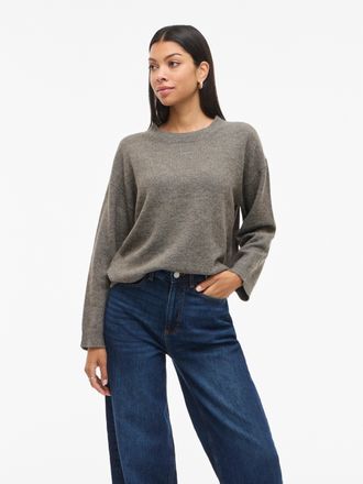 Vila Strickpullover VILA VILIGA L/S O-NECK KNIT TOP - NOOS, Damen, Gr. XL, falcon detail:melange, Strick, Obermaterial: 97% Polyester, 3% Elasthan, meliert