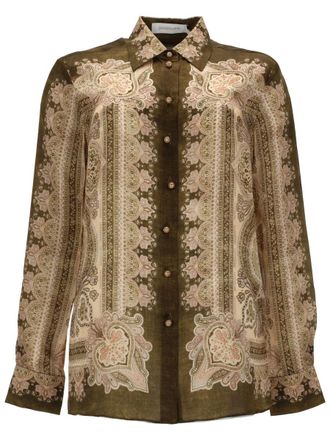 Zimmermann Luna Paisley Floral Vertical Stripes Shirt Blouse