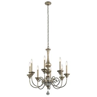 Loops 8 Bulb Chandelier Hanging Pendant LIght Sterling Gold LED E14 60W Bulb