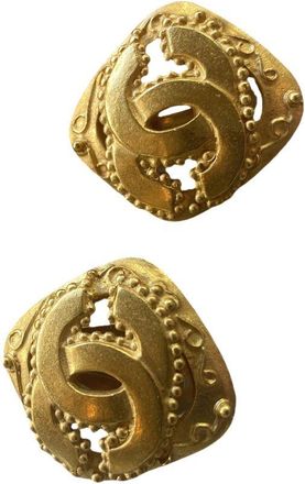 Chanel Vintage Gold Plated Brass CC Earrings