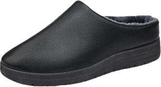 Generic o Indoor Slippers Women Comfortable Warm Full Leather Non Couple Plush Home Slippers Indoor Soft Warm Shoes Furry Soles (Black, 7.5)