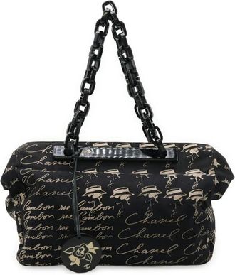 Chanel Pre-owned Shoulder Bags, female, Black, Size: ONE SIZE Pre-owned Printed Chain Shoulder Bag
