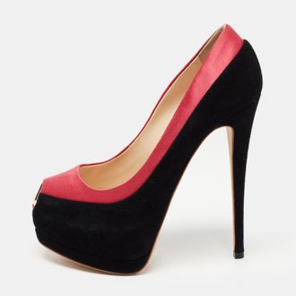 Giuseppe Zanotti Black/pink Suede And Satin Peep Toe Platform Pumps