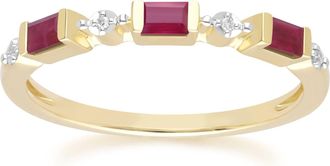 Gemondo Classic Baguette Ruby & Diamond Eternity Ring in 9ct Yellow Gold
