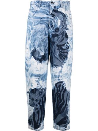 Alberta Ferretti graphic print tapered jeans - women - Cotton/Cotton/Polyester - 44 - Blue
