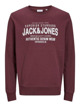 Jack & Jones Sweatshirt JACK & JONES JJJEANS SWEAT O-NECK, Herren, Gr. XS, rot (vineyard wine), angeraute Sweatware, Obermaterial: 100% Baumwolle, bedruckt, normal