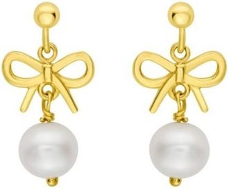 Tresorra 14K Yellow Bow Pearl Drop Earrings