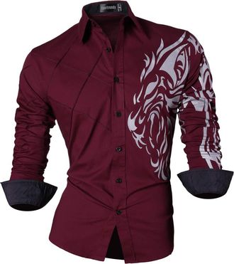 Jeansian Mens Premium Slim Fit Long Sleeves Casual Formal Shirts Dress Tops Office Button MFN_Z030 WineRed XL