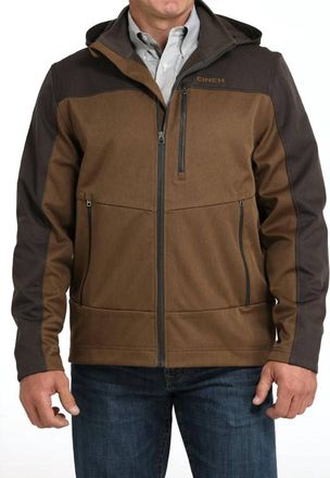 Cinch Mens Hooded Micro Waffle Bonded Fleece Jacket In Brown