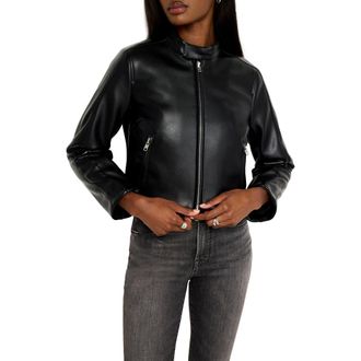 Good American Better Than Leather Fitted Faux Leather Moto Jacket in Black001 at Nordstrom Rack, Size Medium