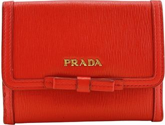 Prada Red Color Vitello Move Leather Wallet (Bi-Fold) (Pre-Owned)