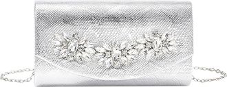 Generic Evening Bag for Women Rhinestone Flower Clutch Purse Shoulder Bag PU Leather Fashion Envelope Bag with Chain Strap Elegant Clutch Handbag Formal Clutc