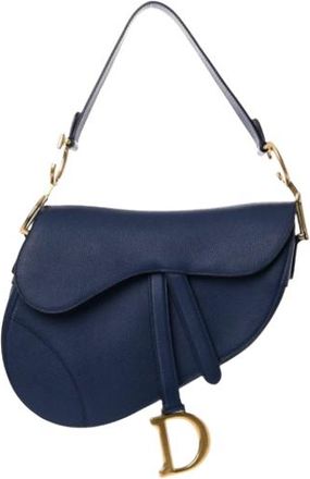 Dior Navy Saddle Bag with Gold Hardware