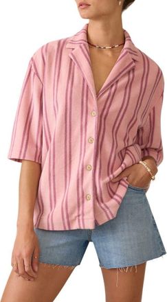 Faherty Cabana Stripe Towel Terry Camp Shirt in Orchid Lines at Nordstrom Rack, Size Xx-Small