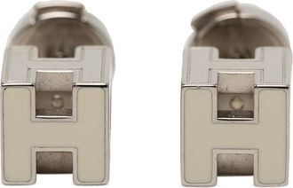 Herm&egrave;s Pre-owned Hermes Palladium Plated and Enamel Cage D H Push Back Earrings Ladies QXCLQCCG9PBRPRFJ