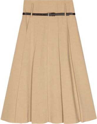 Rejina Pyo Odette belted pleated midi skirt - women - Wool/Rayon/TENCEL/Polyurethane/Viscose/Polyester - 16 - Brown