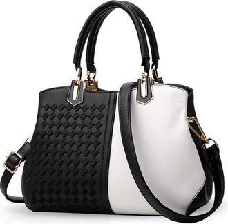 Nicole & Doris NICOLE&DORIS Women Lady Handbags Shoulder Bag Crossbody Bag Tote Satchel Purse PU Leather Black&White