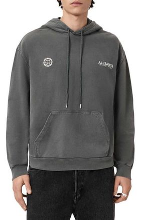 AllSaints Emblem Embroidered Hoodie in Washed Black at Nordstrom, Size Xx-Large