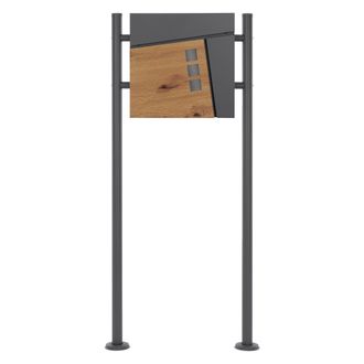 ML Design Ecd Germany Buz&oacute;n De Correo Con Soporte Y Compartimento Para El Peri&oacute;dico 37x36,5x11cm Acero Antracita Aspecto De Madera Con 3 Ventanillas 2 Llaves So