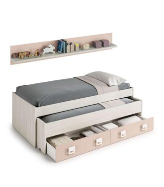 F.R.S. Frs - Cama Compacta Y Estanter&iacute;a Nube Acabado Blanco Alpes/rosa, 65cm(alto) 199cm(ancho) 96cm(largo)