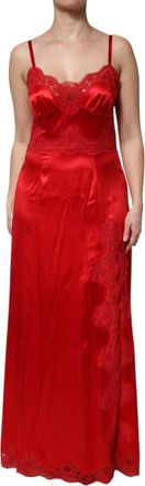 Dolce & Gabbana Womens Red Silk Sleeveless Maxi Long Dress Cotton Nylon Elastane