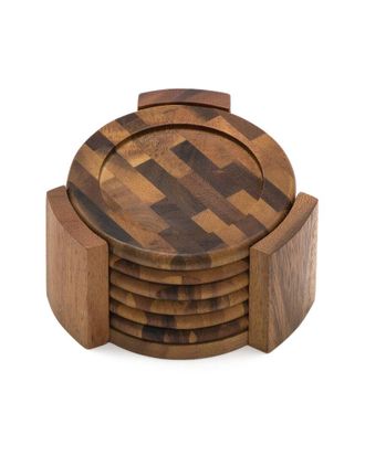 Lipper International Set Of 7 Acacia End Grain Coasters