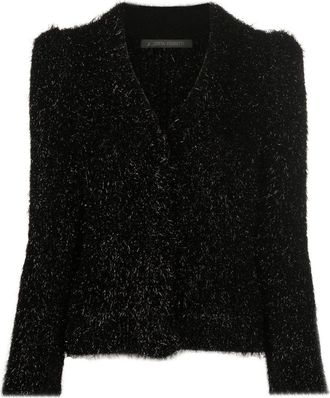 Alberta Ferretti V-neck fluffy jumper - women - Polyester/Virgin Wool/Cupro/Polyamide - 44 - Black