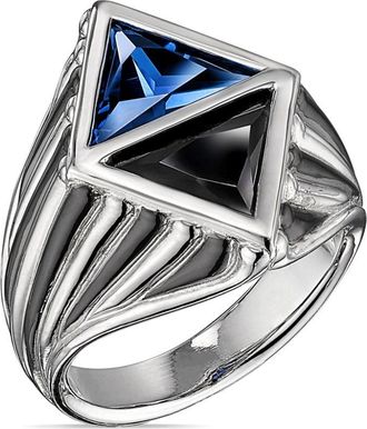 Anabela Chan 18k white gold Signet sapphire diamond ring - women - Lab-Grown Simulated Royal Blue Sapphire/18K White Gold & Black Rhodium Vermeil