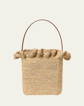 Loeffler Randall Laith Ruffle-Trim Raffia Bucket Bag
